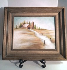 1980’s OOAK Oil on Canvas Art Piece:“Barn with Silo In The Field“; Thick Frame!