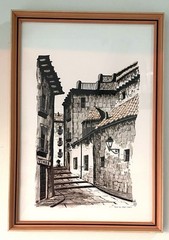 Framed Wall Art Signed By Artist Juan Martin Hidalgo „Calle Del Conde“ 1980