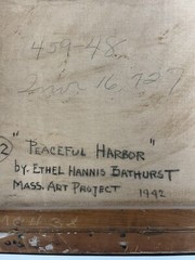 ETHEL BATHURST ROCKPORT HARBOR SEASCAPE IMPRESSIONIST ANTIQUE OIL PAINTING