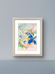Original Blue Birds Watercolor Painting 9 X 12 Paper Fine Art Decor