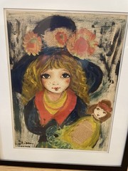 ROGER ETIENNE GIRL WITH DOLL ORIGINAL WATERCOLOR ON PAPER PAINTING PARIS 1969