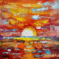 Original Oil Painting Sunset Impasto Landscape Sea Beach Canvas Wall Art Gift