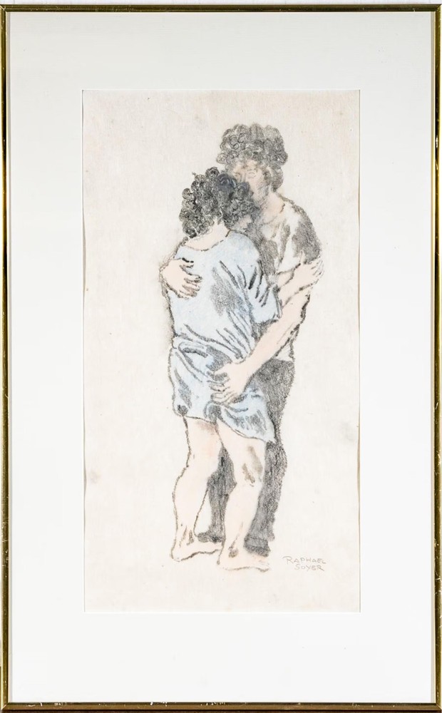 Raphael Soyer (1899–1987) Signed Monotype – „Couple Embracing“