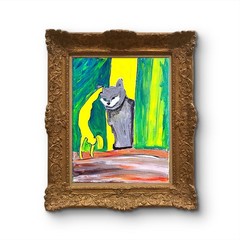 Naughty Cat Whimsy Painting 11×14 Acrylic Canvas Playful Kitty Art Decor.