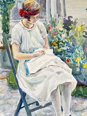 Impressionist Young Girl Sewing Carl Michel Boog 1877-1967, listed Brooklyn, NY