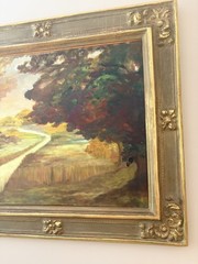 M. Bogin Large Vintage Signed Oil on Canvas – Trees Lining a Country Road