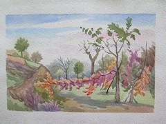 Old Painting Watercolor Landscape Emilia Countryside 38×26 CM P14