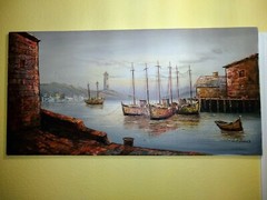 Original oil painting  Sailboats Seascape on canvas signed W. JONES framed 24×48