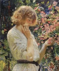 Old Master-Art Antique Oil Painting Portrait Flower girl on canvas 24″x30″