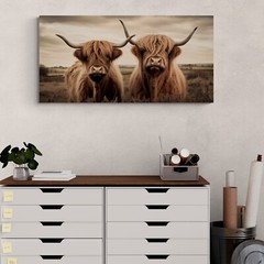 Highland Cow Canvas Wall Art Farmhouse Decor Rustic Scottish Cow Animal Painting