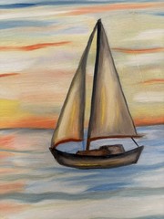 Original oil painting 11 x 14 inches beautiful sunset sailboat