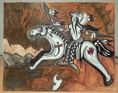 A Striking Pair of Native American Style Folk Art Companion Paintings 11″ x 14″