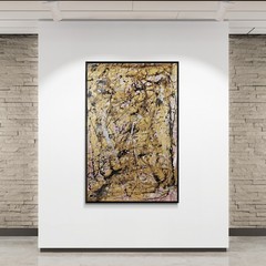 One-of-a-Kind Pollock Style Gold & Purple Abstract Canvas – 31×21 in
