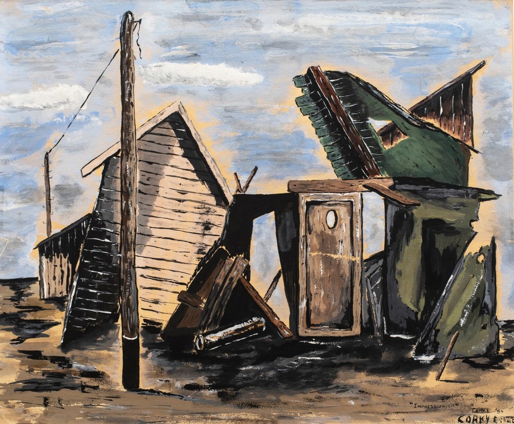 American Mid Century Mixed Media Town Scene „Impressionism“ , Signed, 1954