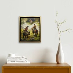 Hungryartist -Original Oil Painting of Native Hunters on Canvas 8×10 Framed