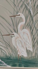 Enormous VTG Stephen Kaye Original Oil Painting Nature, Cranes, Birds, Avian
