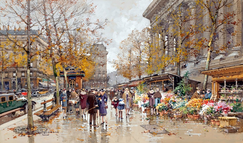 Madeleine Place Paris Painting by Eugene Galien Laloue Reproduction