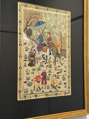 Persian Miniature Painting Royal Procession with Shah Framed Tapestry Silk Cloth
