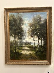 Massive 58×70 Inch Original Hand Painted Oil Path to Lake Signed J Cohen