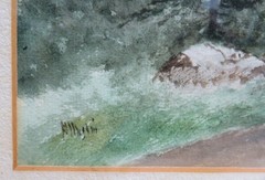 VINTAGE LANDSCAPE COSTAL ROAD WATERCOLOR ON PAPER 20″ X 7 1/2″