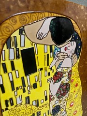 The Kiss Gustav Klimt Lacquer Ceramic Decorative Tile Art Wall Hanging 16 x 24