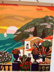 Mediterrainian Island in Acrylic Paint – 20″ x 16″ -Wood and leather frame