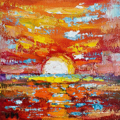 Original Oil Painting Sunset Impasto Landscape Sea Beach Canvas Wall Art Gift