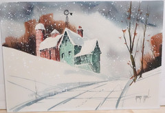 GEORGE SPERL ORIGINAL WATERCOLOR WINDMILL WINTER FARM SCENE LANDSCAPE PAINTING