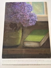 Still Life Painting Purple Hydrangea Flowers Country Cottage Farmhouse (M)