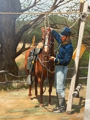 Original Oil on Canvas Painting „Calvary Soldier and Horse” Signed by David Moss