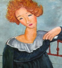 Framed Hand Painted Oil Painting, Modigliani Woman with Red Hair Repro, 20x24in