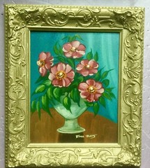 Baltimore Maryland artist Edna Lewis (1891-1982) two vintage floral paintings