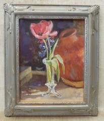 Kanoy Tarez Still Life “ Tulip Twins ” Acrylic or oil Painting on Canvas 2001