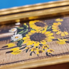 Sunflowers Miniature Oil Painting by Norma Reeves Floral Still Life 3.75×4.5