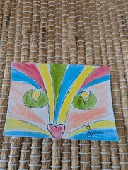 ACEO Original Art Painting Whimsical Rainbow Cat Watercolor & pen Signed