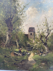 19th Étienne VALLÉE (1853-1881) Signed Spring on the Farm Barbizon Oil on Canvas