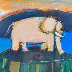 Signed Barbara Grandis Original Watercolor & Ink Elephant Painting Framed
