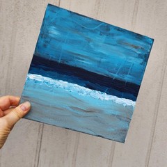 Blue Abstract Seascape Painting Impressionist Art M1008 8×8 Inch AMBER K