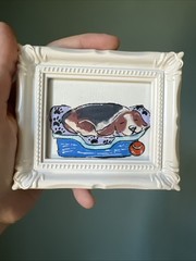 Funny Beagle Dog ,funny,cute,original,miniature Painting,small,mini,framed