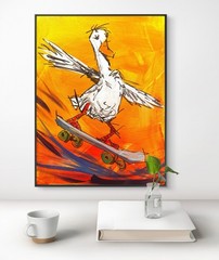 Original Abstract Expressionism 12×16 Duck on a Skateboard Colorful Fine Art 84