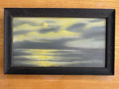 Atq Orig Gouache Painting Old Nocturne Yellow Sun/Moonlight Seascap Ocean Signed