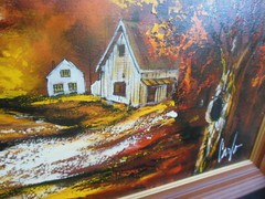 Original Oil Painting Carlo of Hollywood Rural Landscape Covered Bridge 54″ x 30