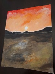 Original Sunset 11×9 painting On Paper signed art handmade expressionism
