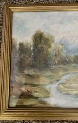 Vintage Gold Framed Impressionist Impasto Landscape Painting In Moody Greens