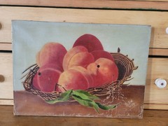 BEAUTIFUL~ Signed 1909 Peaches Fruit Still Life Oil Painting ON CANVAS