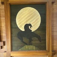 Framed Western Americana Painting Set Cowboy Horse Moon Silhouettes