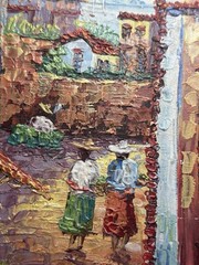 Original Oil Painting Village Street On Board 9” X 5.5” Incredible