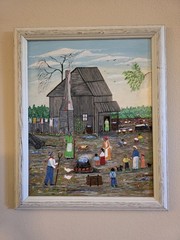Folk Art Painting Barn Scene Southern Primitive Signed Ventura 2011 Framed
