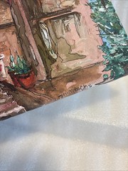 Church Mission Mixed Media Painting On Canvas 8” Sq Original Signed Bell (a29