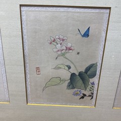 Vintage Framed Chinese Silk Painting, Style Frame, Floral Rose Art 25×13 inch